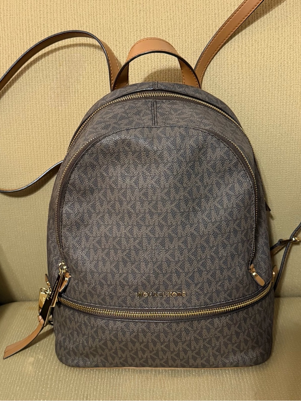 Michael Kors Brown and Tan Signature Logo Backpack
